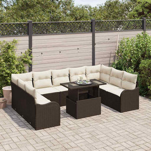 vidaXL Garden Sofa Set with Cushions 10 pcs Brown Poly Rattan