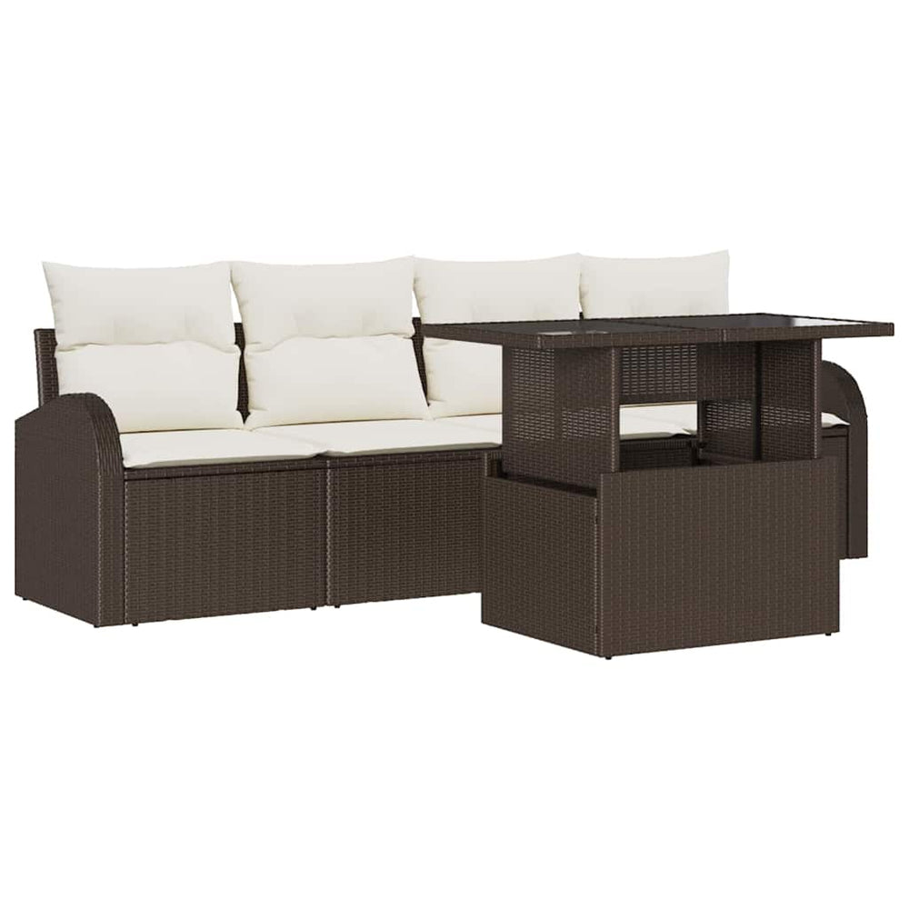 vidaXL Garden Sofa Set with Cushions 5 pcs Brown Poly Rattan