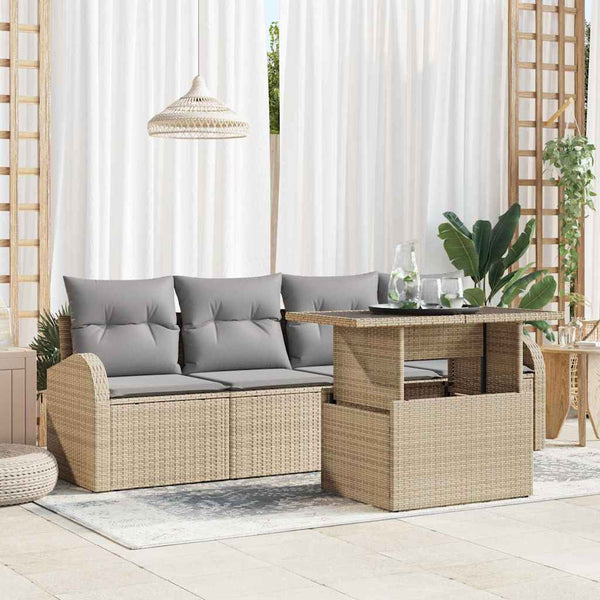 vidaXL Garden Sofa Set with Cushions 5 pcs Beige Poly Rattan