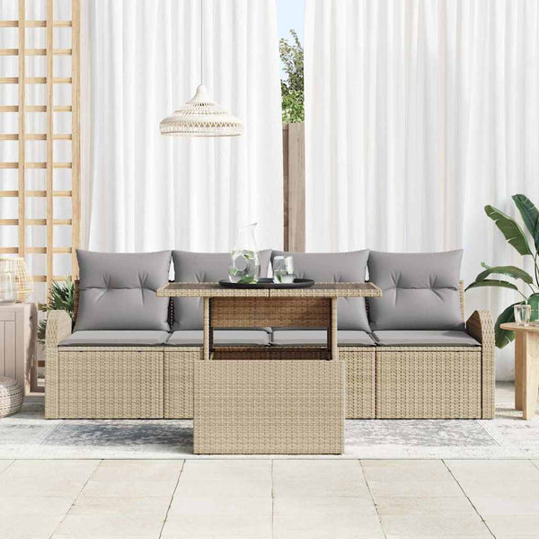 vidaXL Garden Sofa Set with Cushions 5 pcs Beige Poly Rattan