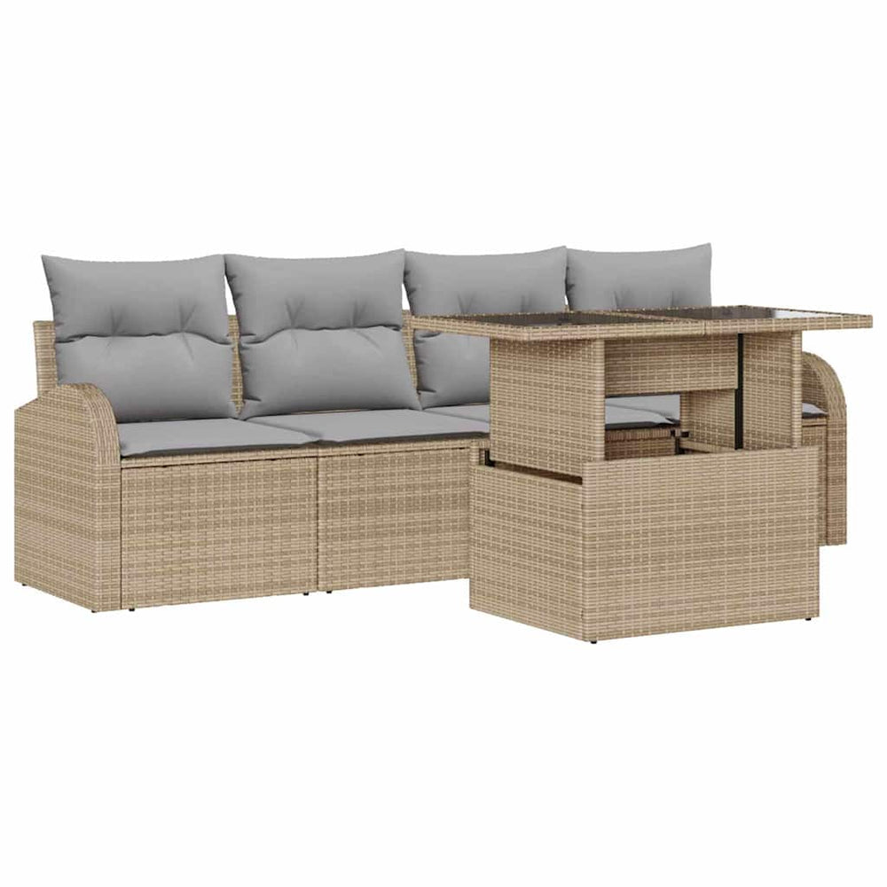 vidaXL Garden Sofa Set with Cushions 5 pcs Beige Poly Rattan