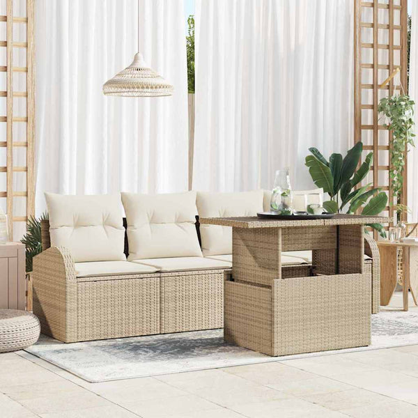 vidaXL Garden Sofa Set with Cushions 5 pcs Beige Poly Rattan