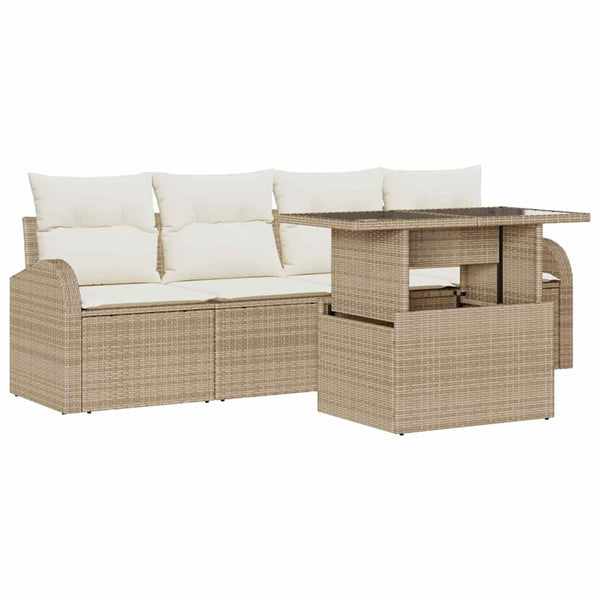 vidaXL Garden Sofa Set with Cushions 5 pcs Beige Poly Rattan