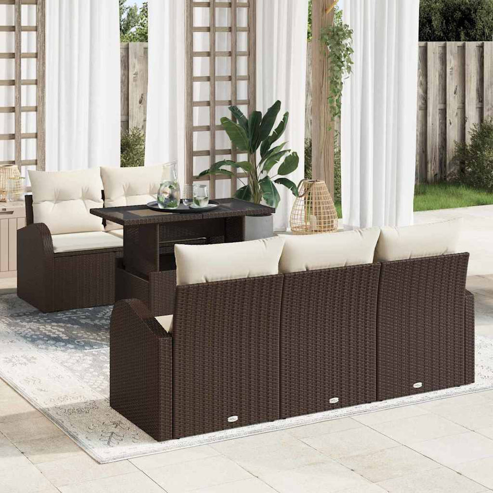 vidaXL Garden Sofa Set with Cushions 6 pcs Brown Poly Rattan
