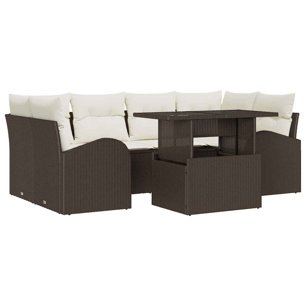 vidaXL 7-Piece Garden Sofa Set with Cushions Brown Poly Rattan