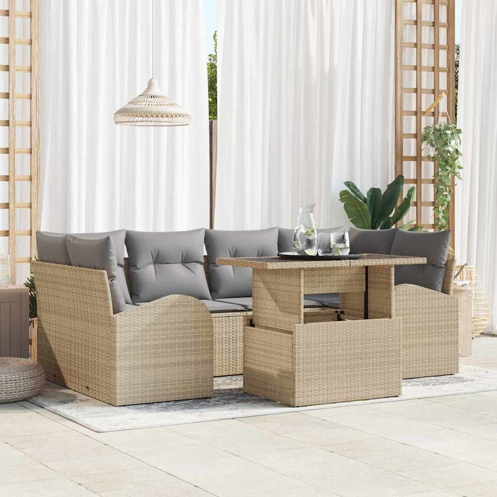 vidaXL Garden Sofa Set with Cushions 7 pcs Beige Poly Rattan