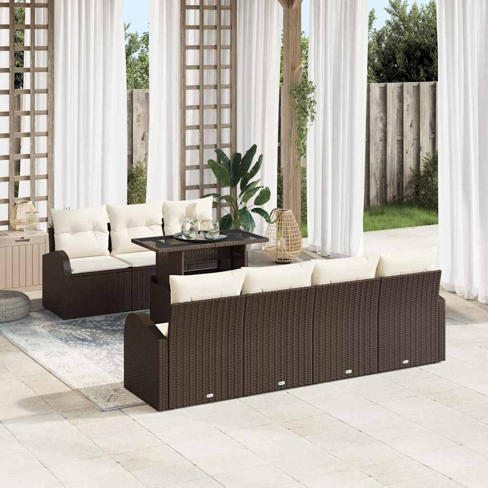 vidaXL Garden Sofa Set with Cushions 8 pcs Brown Poly Rattan