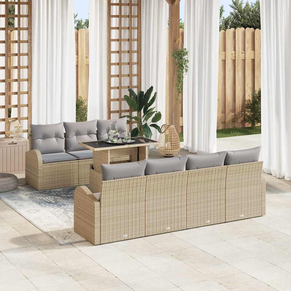 vidaXL Garden Sofa Set with Cushions 8 pcs Beige Poly Rattan