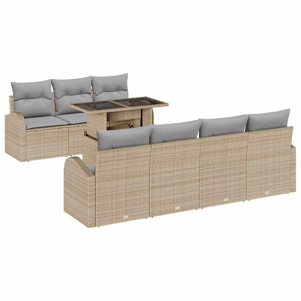 vidaXL Garden Sofa Set with Cushions 8 pcs Beige Poly Rattan