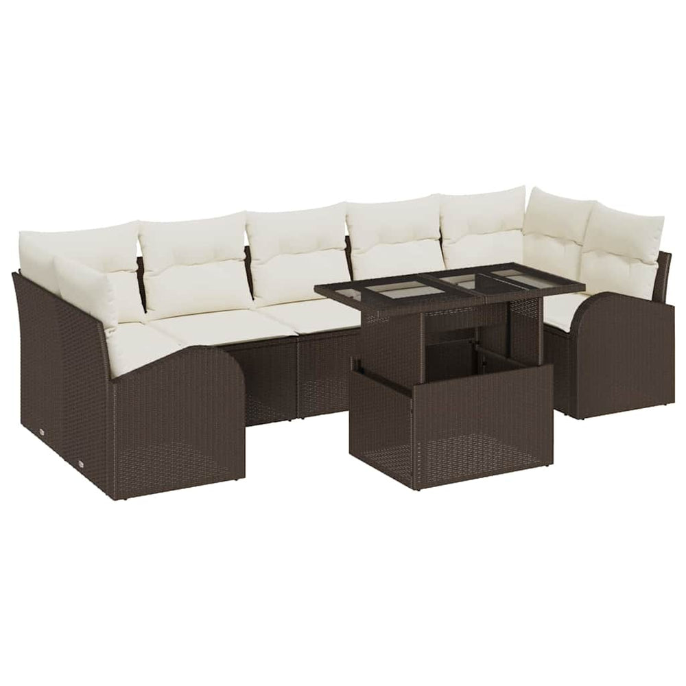 vidaXL Garden Sofa Set with Cushions 8 pcs Brown Poly Rattan