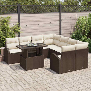 vidaXL Garden Sofa Set with Storage 9 pcs Brown Poly Rattan