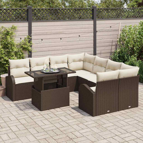 vidaXL Garden Sofa Set with Storage 9 pcs Brown Poly Rattan