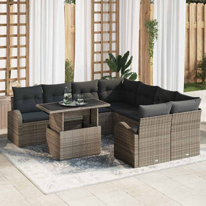 vidaXL Garden Sofa Set with Storage 9 pcs Grey Poly Rattan