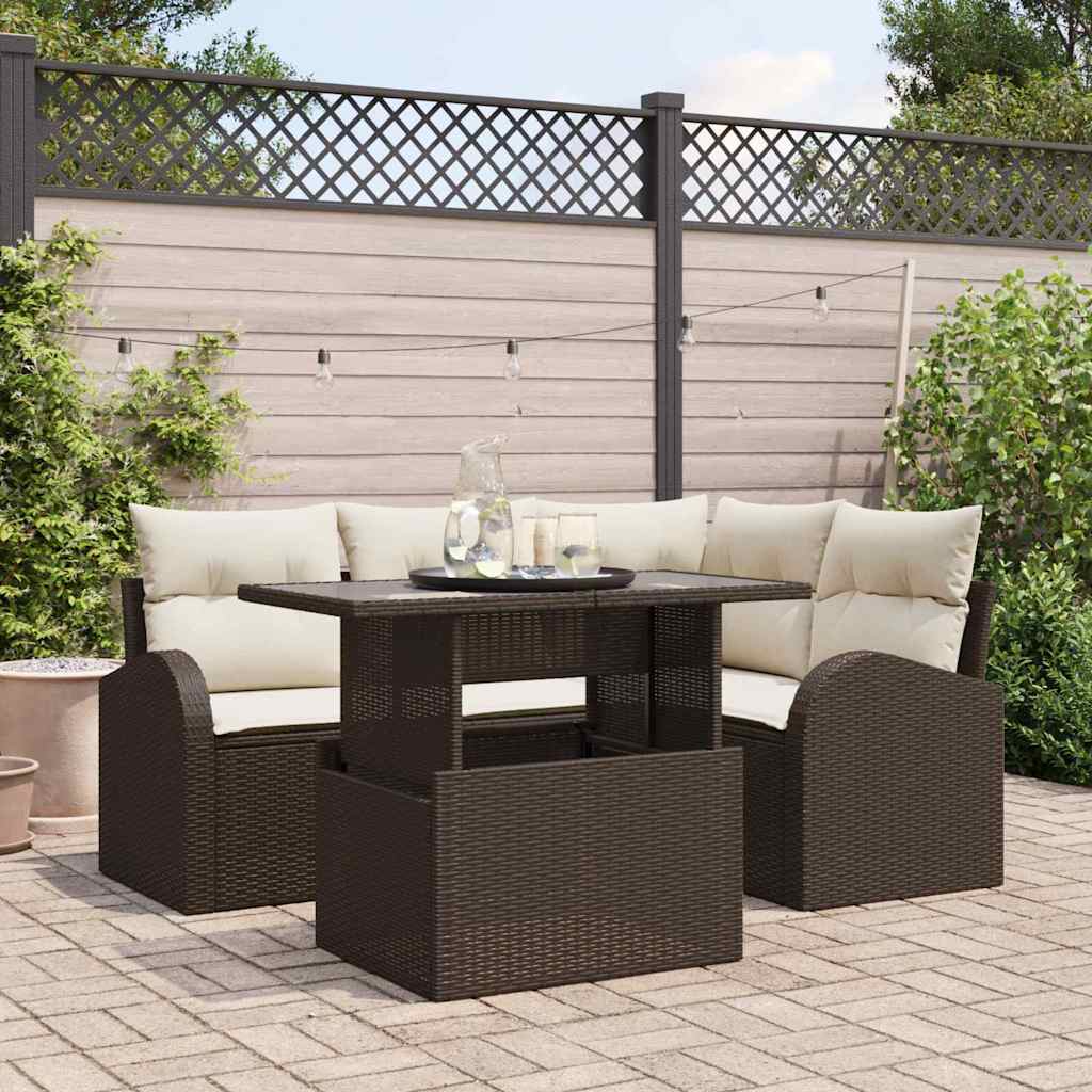 vidaXL 5-Piece Garden Sofa Set with Cushions Brown Poly Rattan