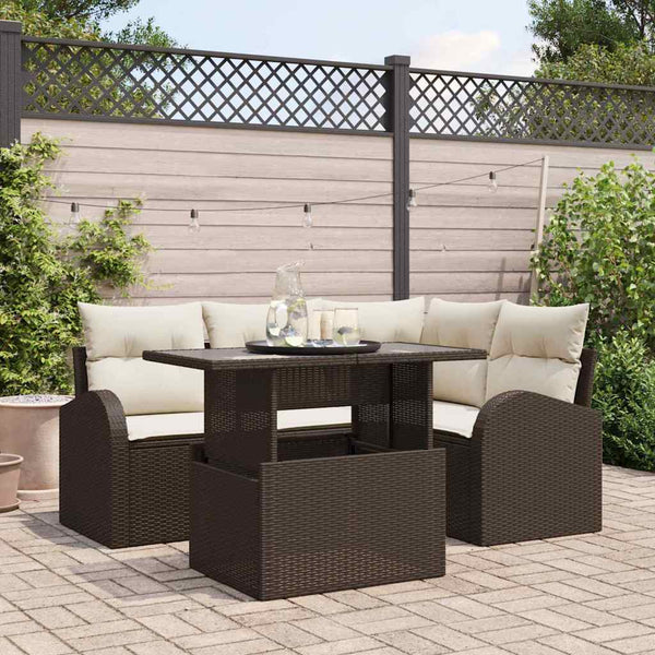 vidaXL 5-Piece Garden Sofa Set with Cushions Brown Poly Rattan
