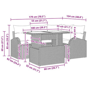 vidaXL 5-Piece Garden Sofa Set with Cushions Brown Poly Rattan