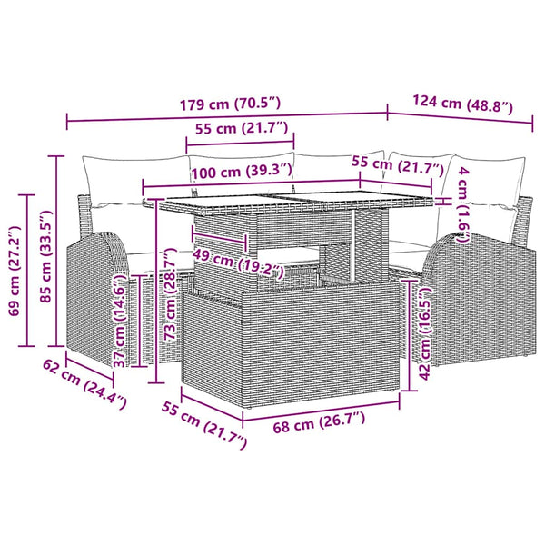 vidaXL 5-Piece Garden Sofa Set with Cushions Brown Poly Rattan