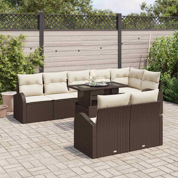 vidaXL Outdoor Sofa Set with Storage 9 pcs Brown and Cream Poly Rattan
