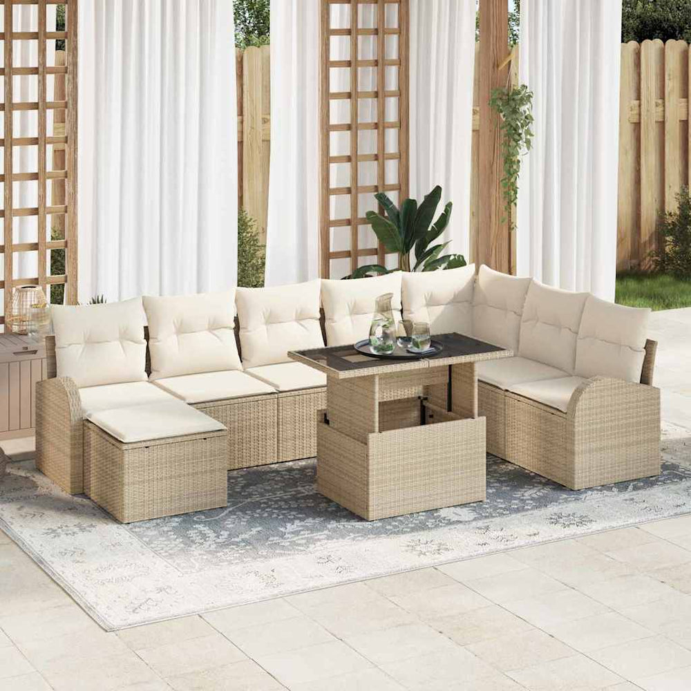 vidaXL Garden Sofa Set with Storage 9 pcs Beige and Cream Poly Rattan