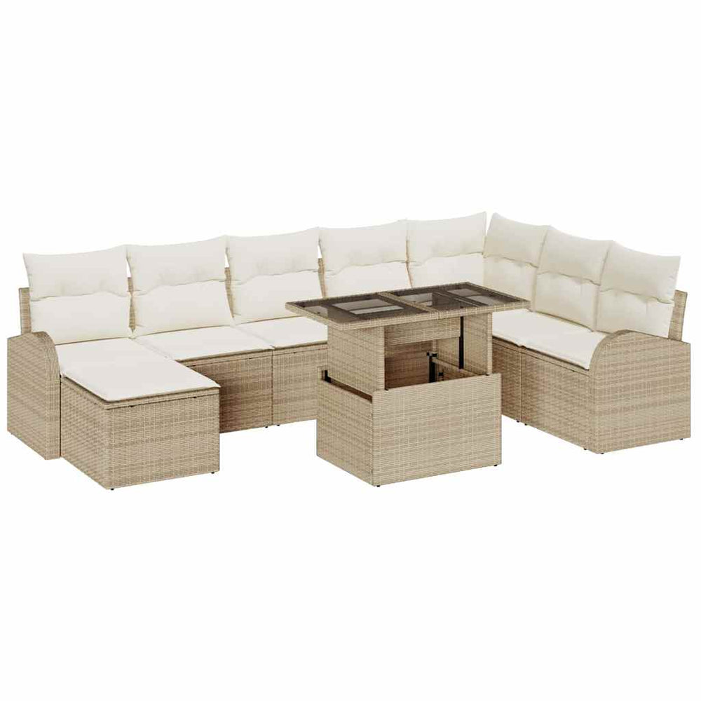 vidaXL Garden Sofa Set with Storage 9 pcs Beige and Cream Poly Rattan