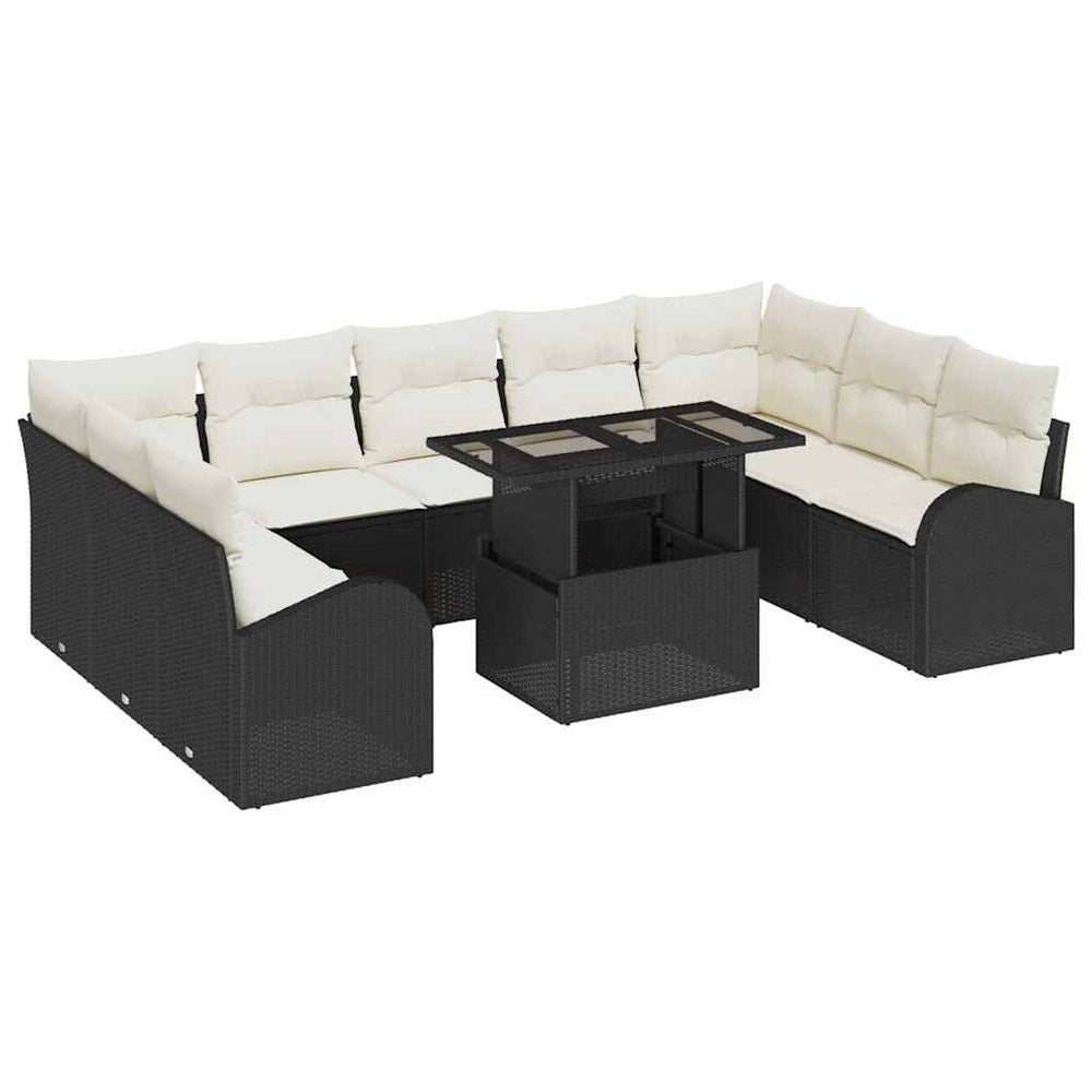 vidaXL Garden Sofa Set with Cushions 10 pcs Black and Cream Poly Rattan