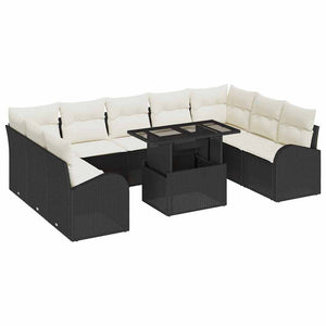 vidaXL Garden Sofa Set with Cushions 10 pcs Black and Cream Poly Rattan