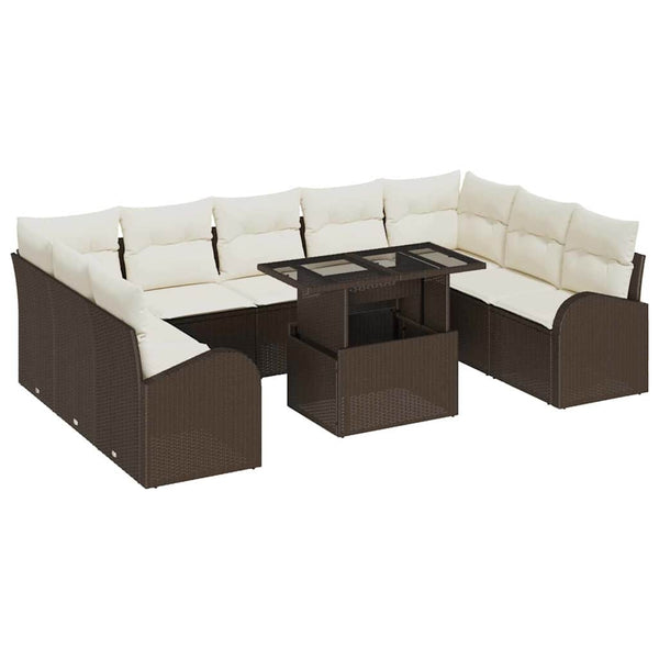 vidaXL Garden Sofa Set with Storage 10 pcs Brown and Cream Poly Rattan