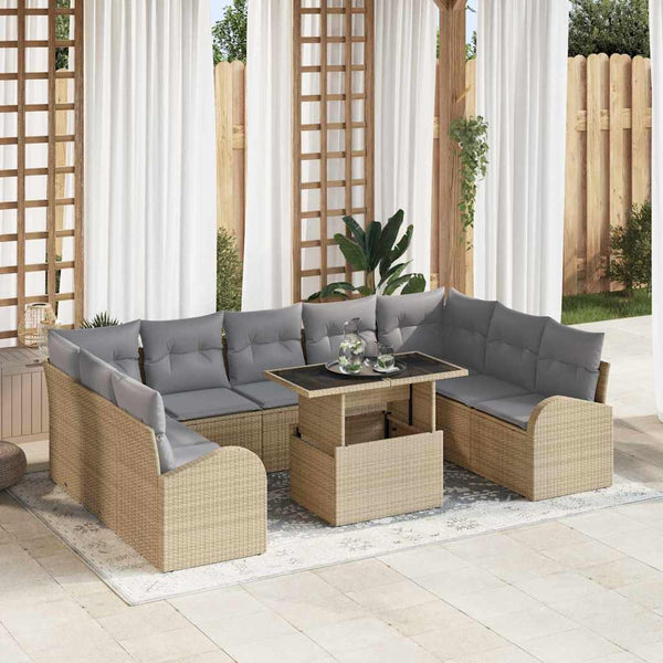 vidaXL Garden Sofa Set with Cushions 10 pcs Beige and Light Grey Poly Rattan