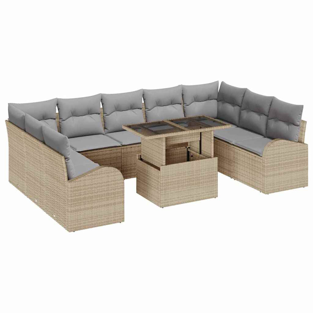 vidaXL Garden Sofa Set with Cushions 10 pcs Beige and Light Grey Poly Rattan