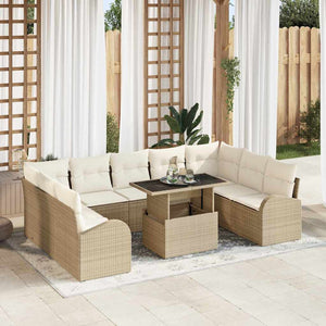 vidaXL Garden Sofa Set with Storage 10 pcs Beige and Cream Poly Rattan