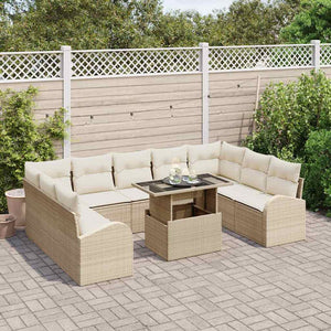 vidaXL Garden Sofa Set with Storage 10 pcs Beige and Cream Poly Rattan