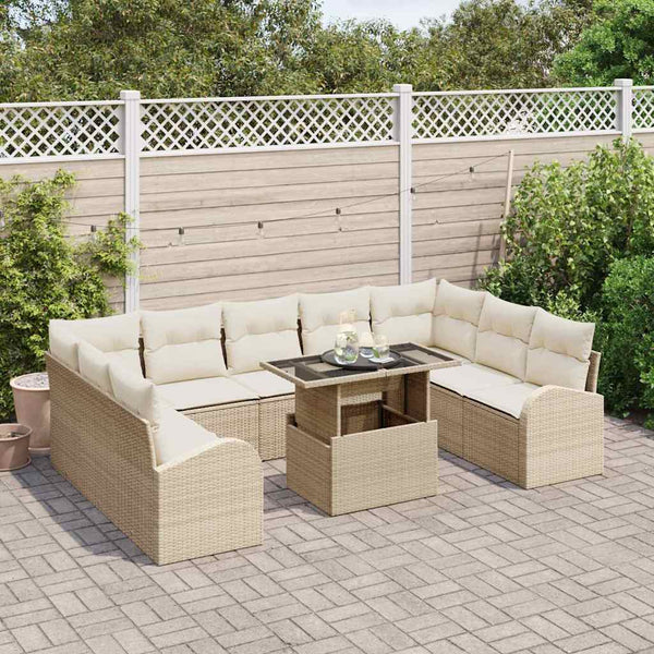 vidaXL Garden Sofa Set with Storage 10 pcs Beige and Cream Poly Rattan