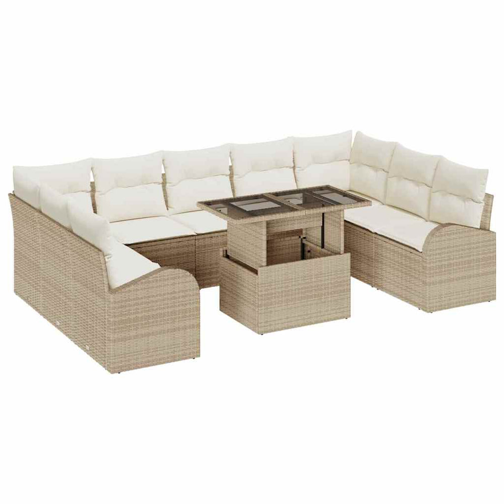 vidaXL Garden Sofa Set with Storage 10 pcs Beige and Cream Poly Rattan