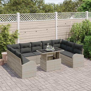 vidaXL Garden Sofa Set with Cushions 10 pcs Light Grey and Grey Poly Rattan