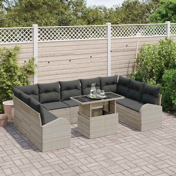vidaXL Garden Sofa Set with Cushions 10 pcs Light Grey and Grey Poly Rattan