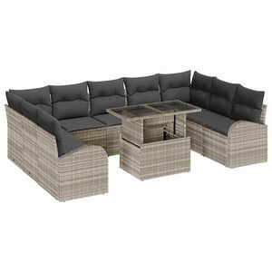 vidaXL Garden Sofa Set with Cushions 10 pcs Light Grey and Grey Poly Rattan