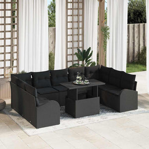 vidaXL Poly Rattan Garden Sofa Set with Storage 10 pcs Black
