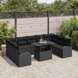 vidaXL Poly Rattan Garden Sofa Set with Storage 10 pcs Black