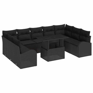 vidaXL Poly Rattan Garden Sofa Set with Storage 10 pcs Black