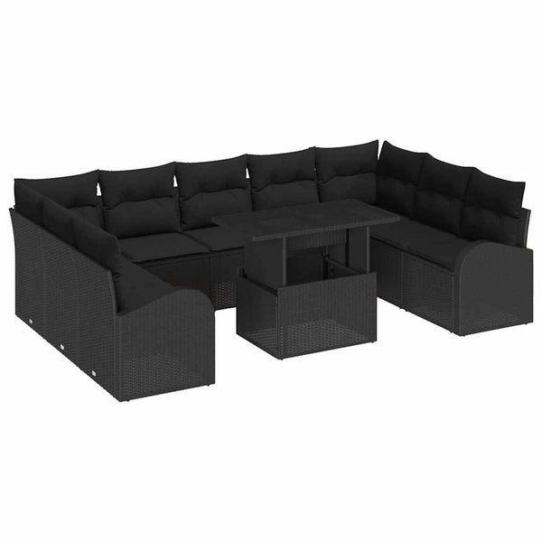 vidaXL Poly Rattan Garden Sofa Set with Storage 10 pcs Black
