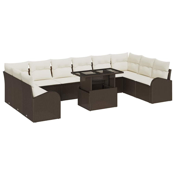 vidaXL Garden Sofa Set with Storage 11 pcs Brown and Cream Poly Rattan