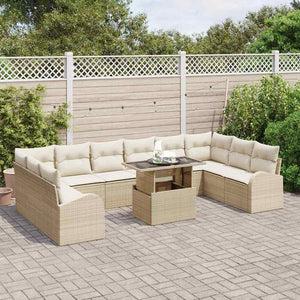 vidaXL Garden Sofa Set with Storage 11 pcs Beige and Cream Poly Rattan