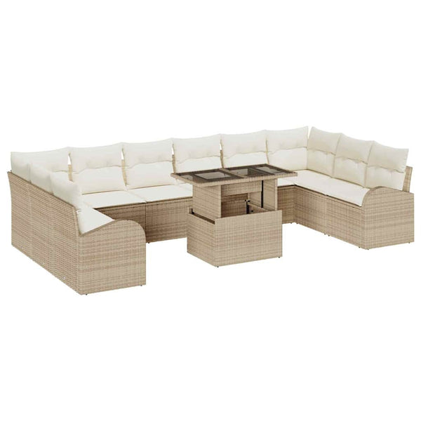 vidaXL Garden Sofa Set with Storage 11 pcs Beige and Cream Poly Rattan
