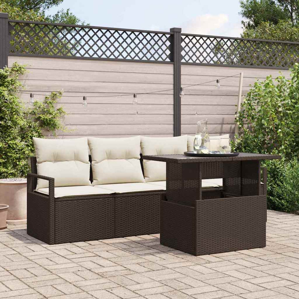 vidaXL Garden Sofa Set with Storage and Cushions 5 pcs Brown Poly Rattan