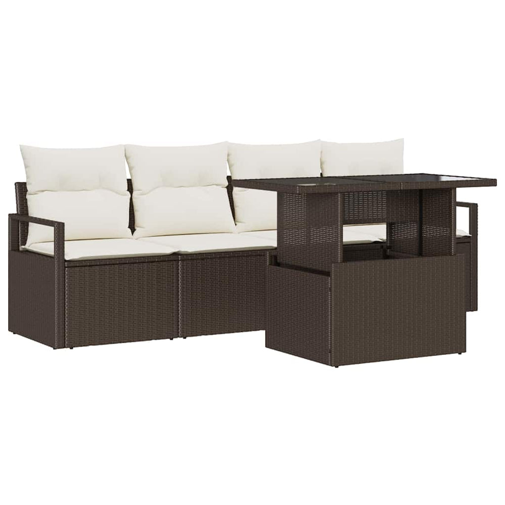 vidaXL Garden Sofa Set with Storage and Cushions 5 pcs Brown Poly Rattan