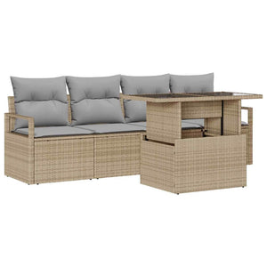 vidaXL Garden Sofa Set with Storage and Cushions 5 pcs Beige Poly Rattan
