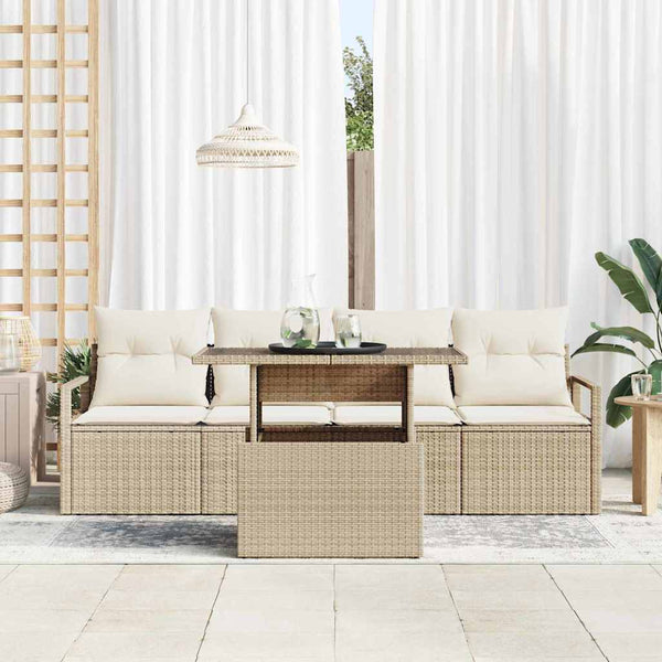 vidaXL Garden Sofa Set with Storage 5 pcs Beige and Cream Poly Rattan