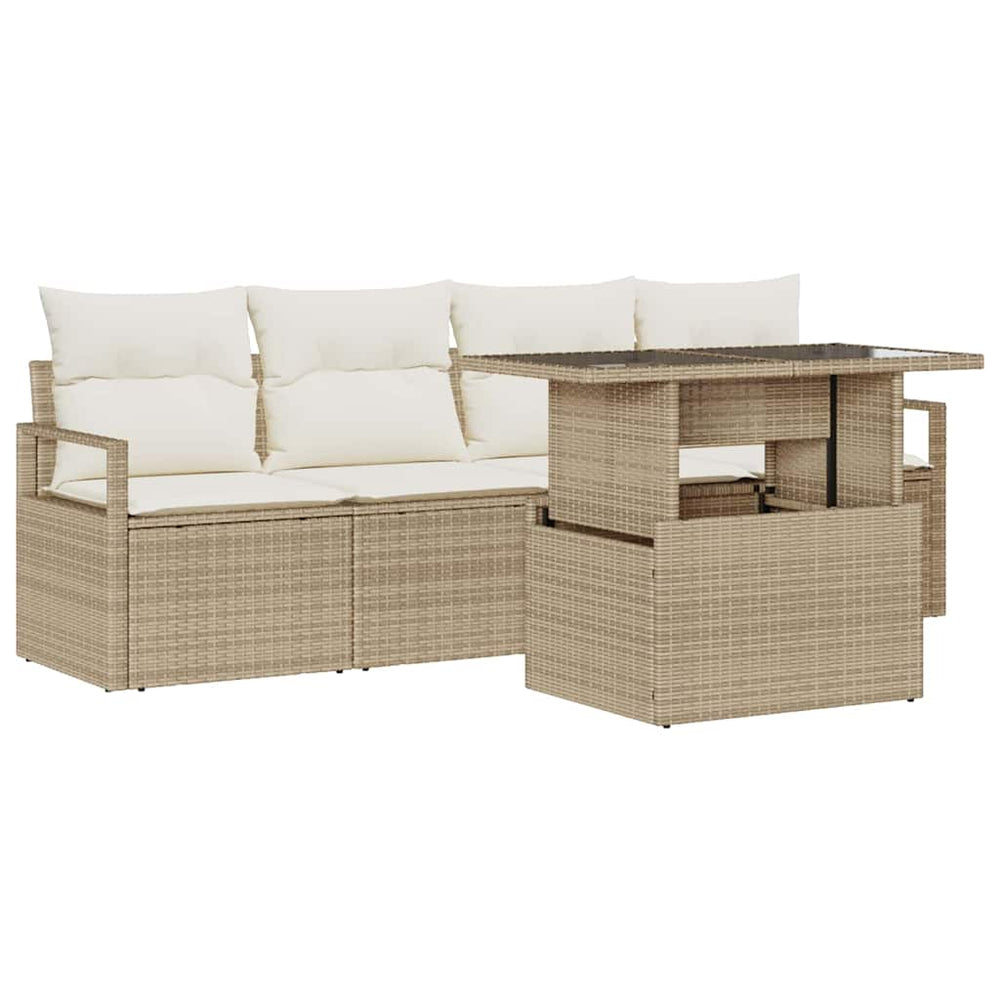 vidaXL Garden Sofa Set with Storage 5 pcs Beige and Cream Poly Rattan
