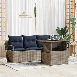 vidaXL Garden Sofa Set with Storage and Cushions 5 pcs Grey Poly Rattan