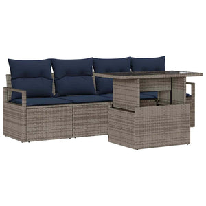 vidaXL Garden Sofa Set with Storage and Cushions 5 pcs Grey Poly Rattan